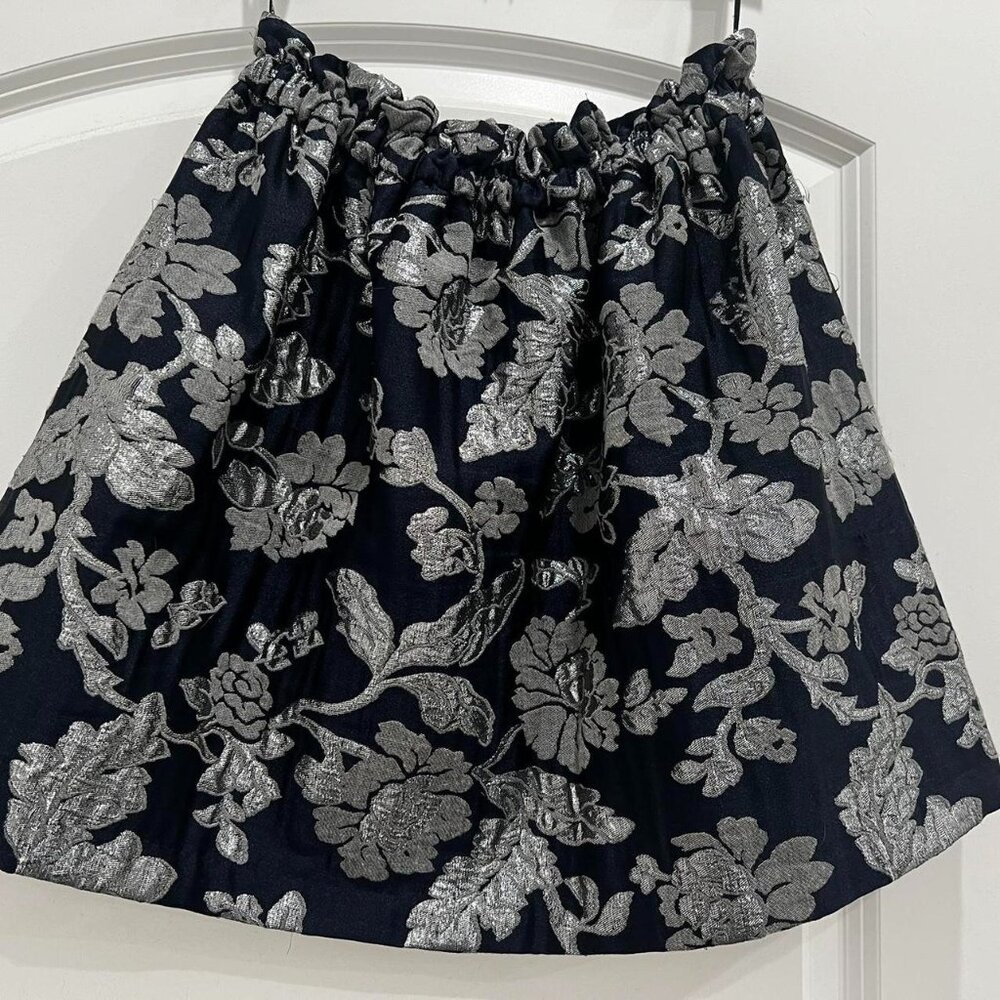 Zara Size M Navy/Silver Jacquard Floral Printed Mini Skirt